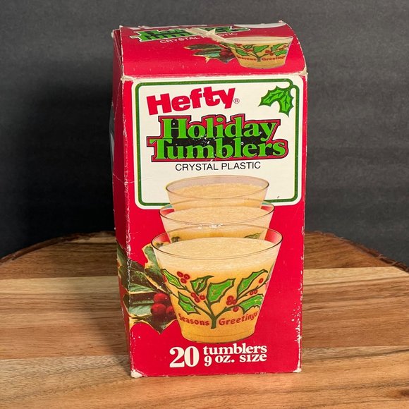 Hefty Holiday Tumblers Crystal Plastic Open Box 16 Cups 1981 Vintage Christmas - Picture 5 of 8